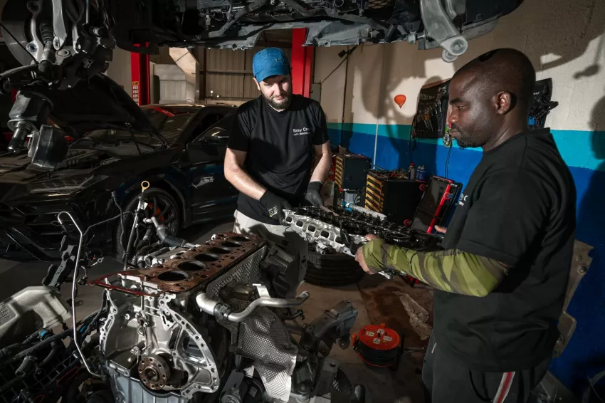 Bentley engine diagnostic inspection at an Al Quoz workshop