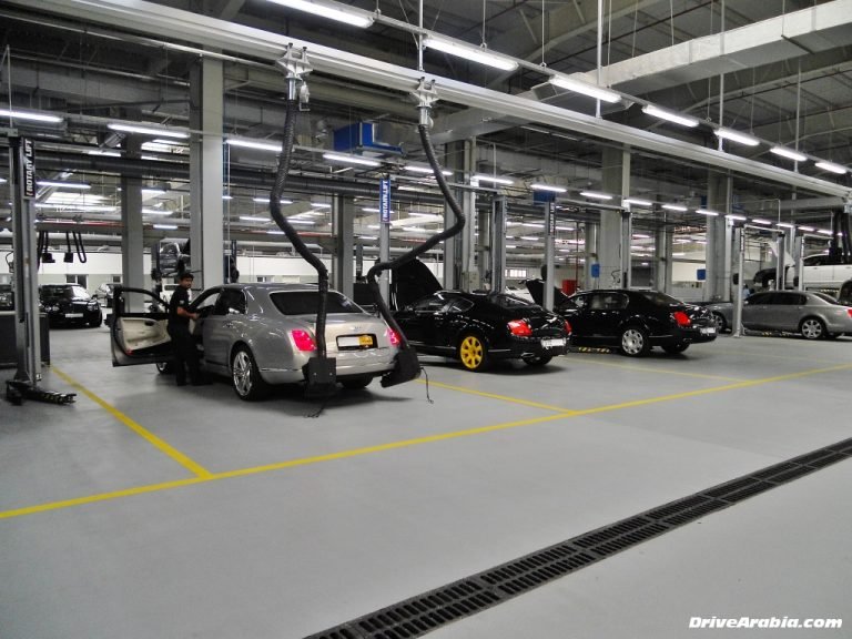 Bentley vehicle inside an independent Dubai workshop for inspection