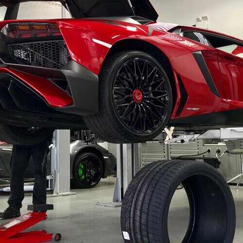 Lamborghini tire fitting and balancing
