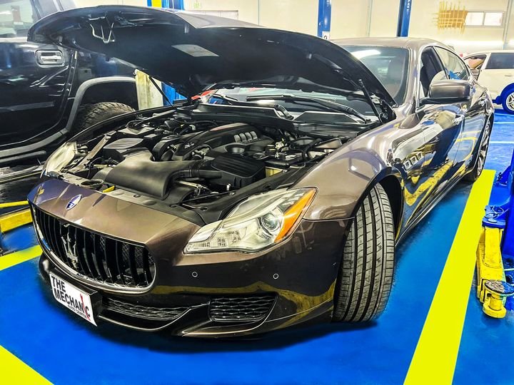 Maserati transmission being inspected at a workshop