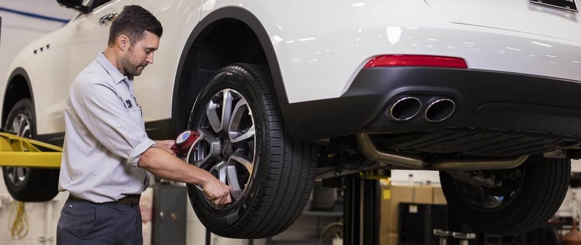 Maserati tyre fitting and inspection in Dubai