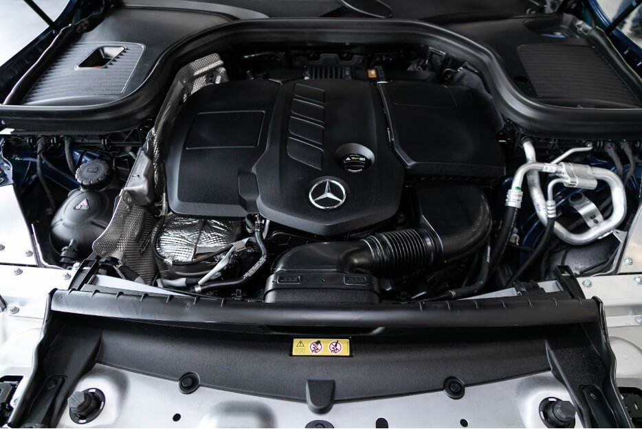 Mercedes engine components prepared for inspection and repair