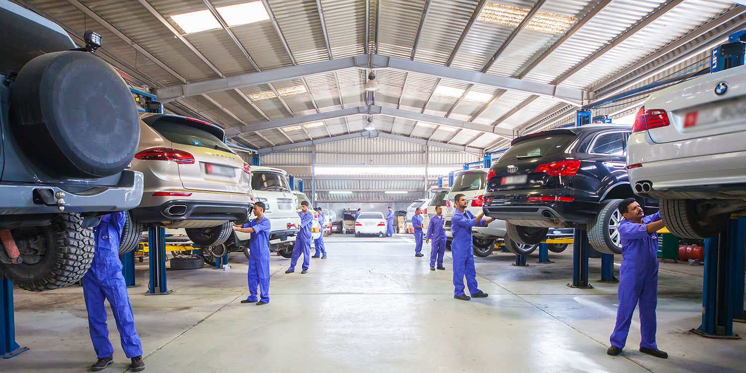 Dodge vehicle prepared for service inspection in Dubai