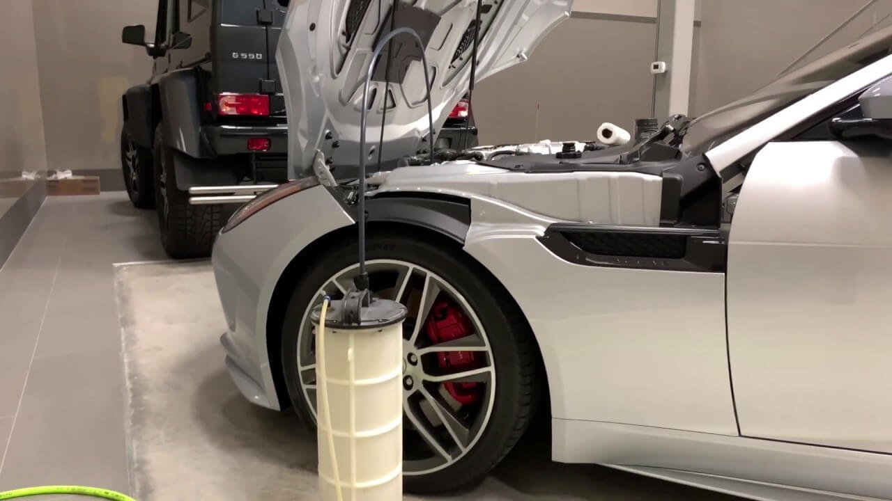 Jaguar prepared for engine oil and filter service in Dubai