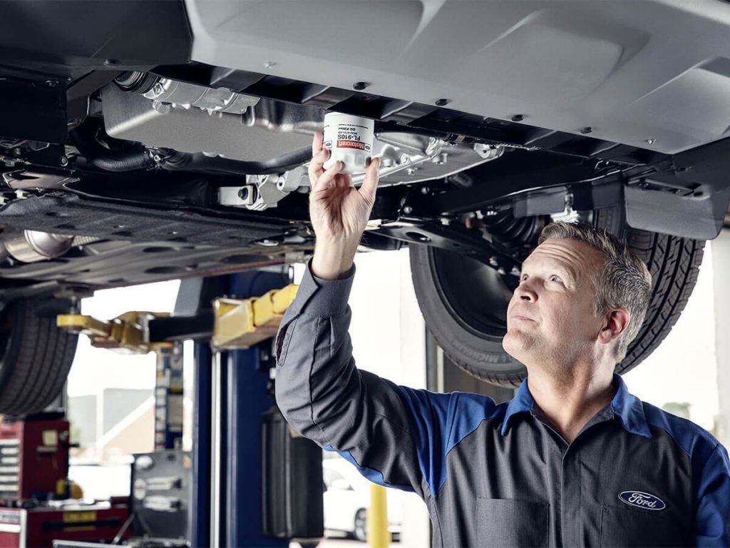 Ford engine inspected during oil change service
