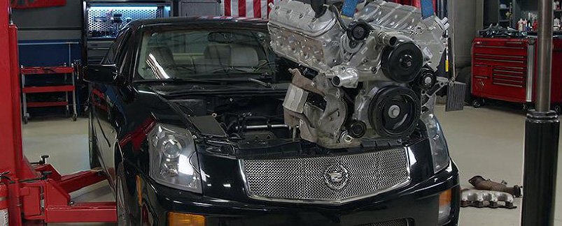 Cadillac engine inspection at a Dubai workshop