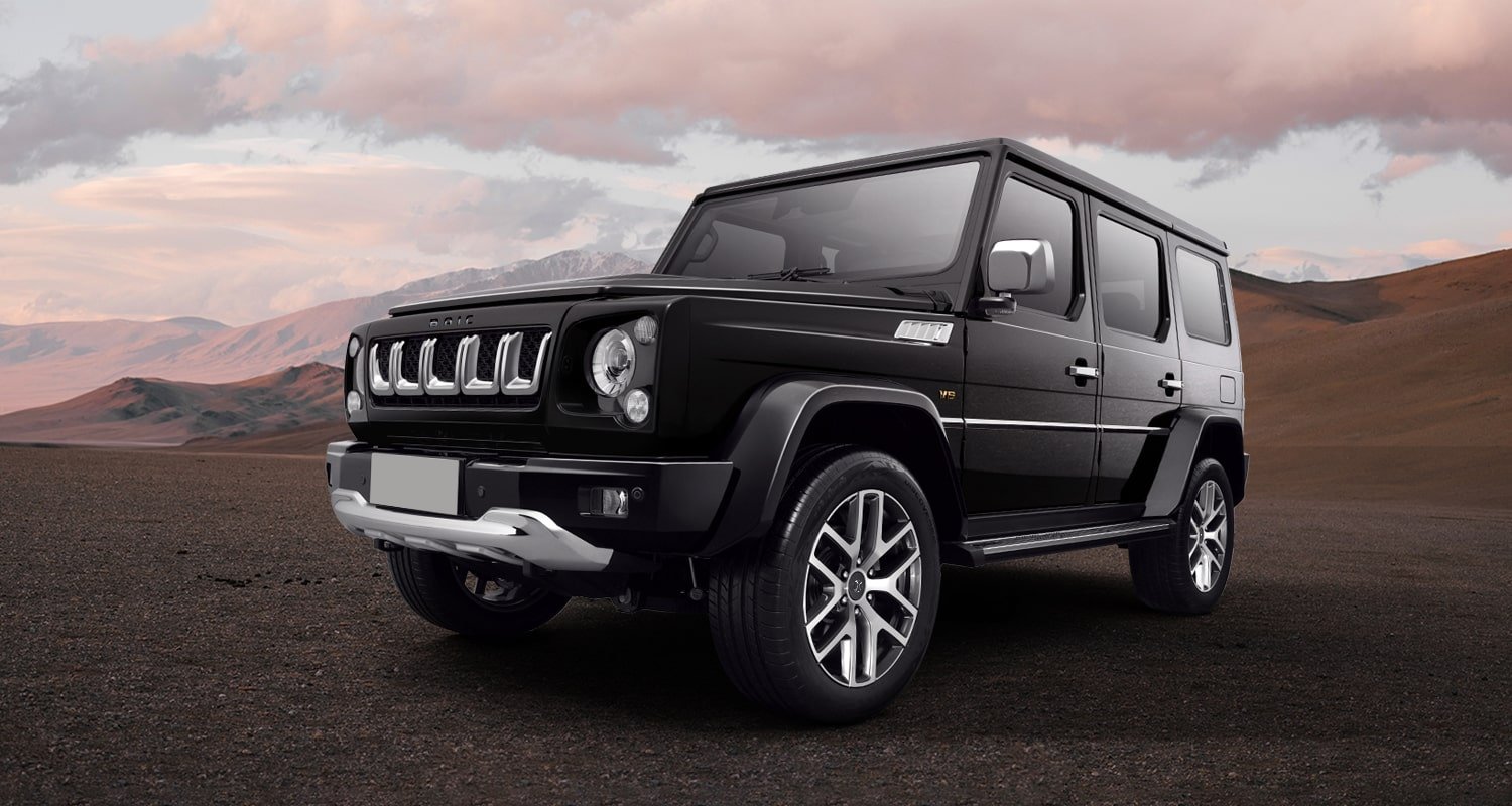 Black BAIC SUV with upright body and high ground clearance