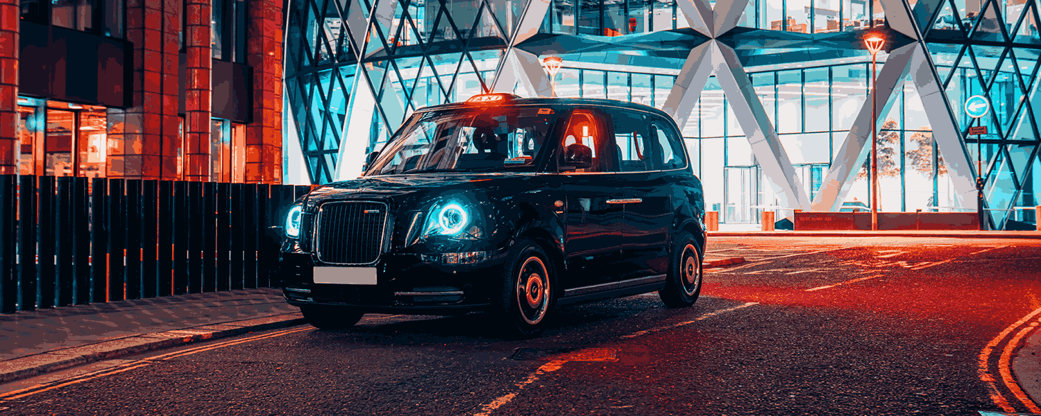 Black LEVC vehicle prepared for an electric-system assessment in Dubai