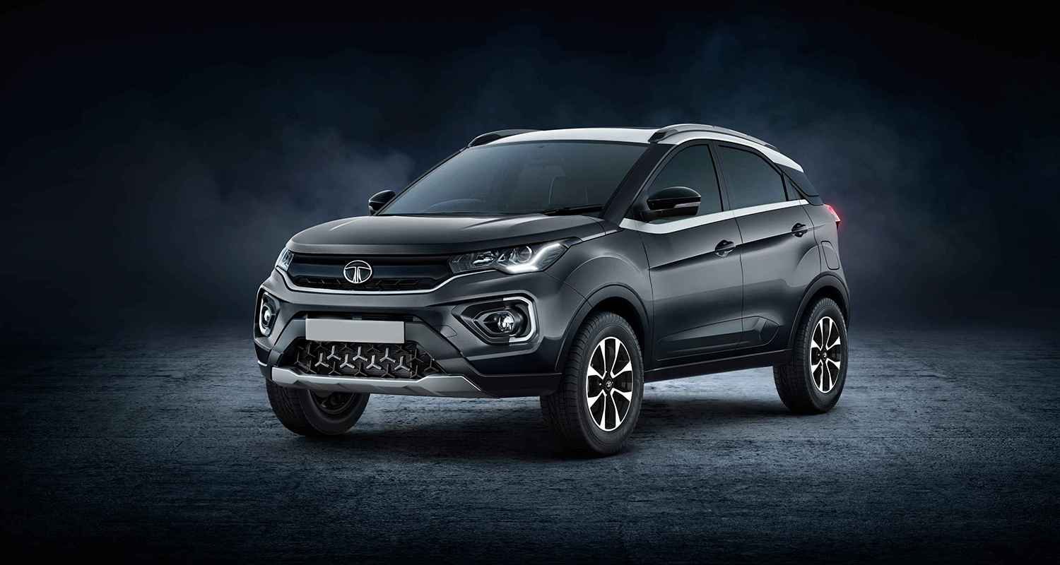 Black Tata SUV against a dark background