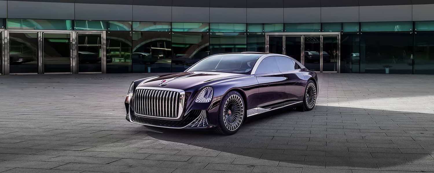 Blue Hongqi vehicle prepared for a diagnostic assessment in Dubai