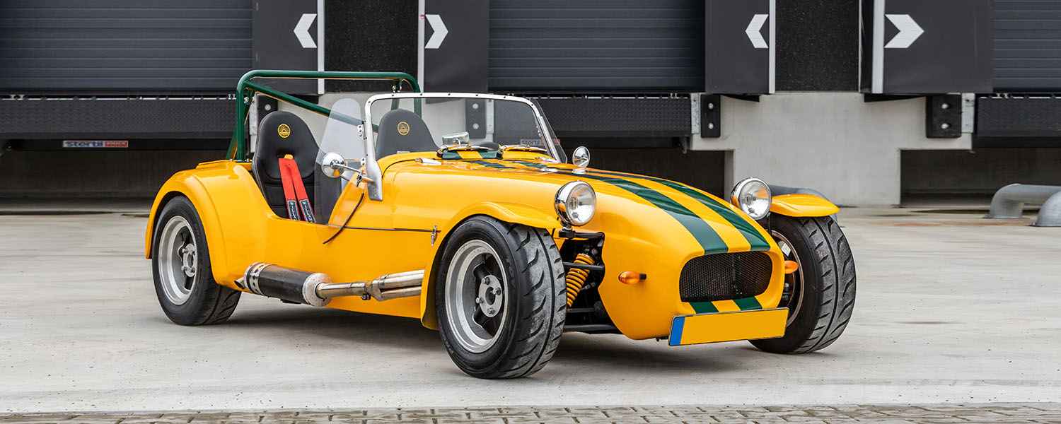 Yellow Westfield Sportscar prepared for workshop assessment in Dubai