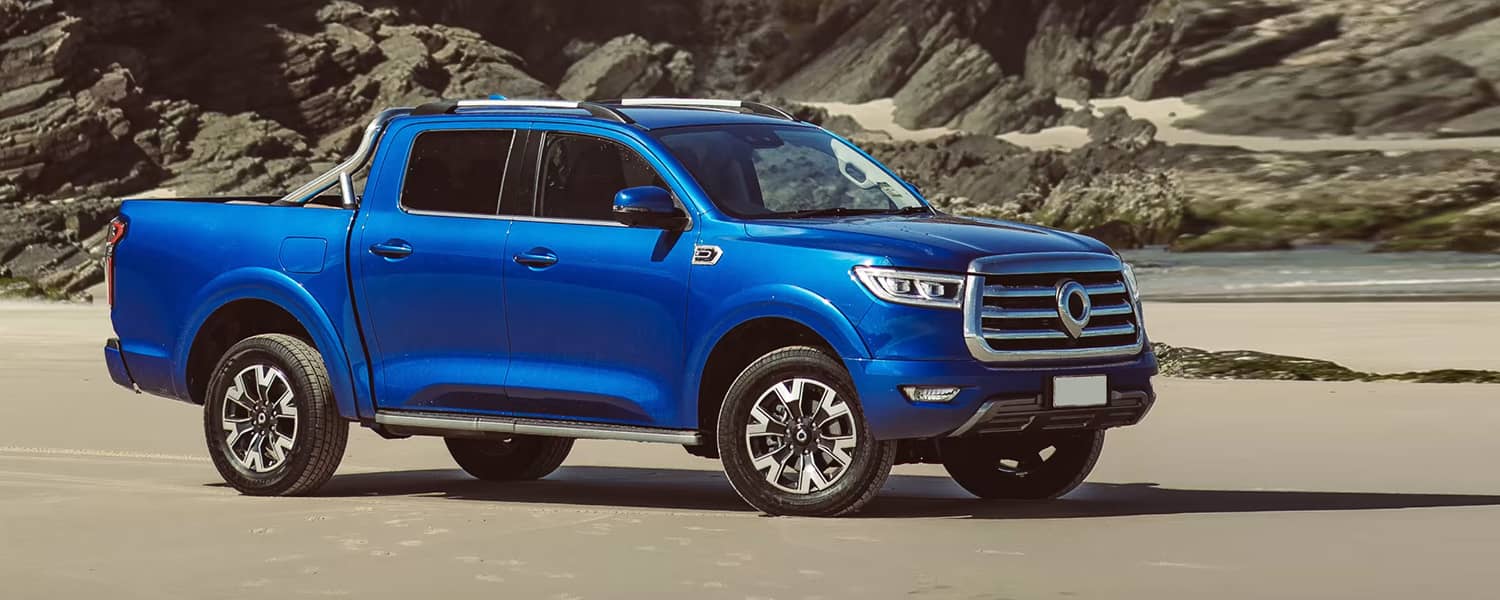 Blue Great Wall vehicle prepared for a repair assessment in Dubai