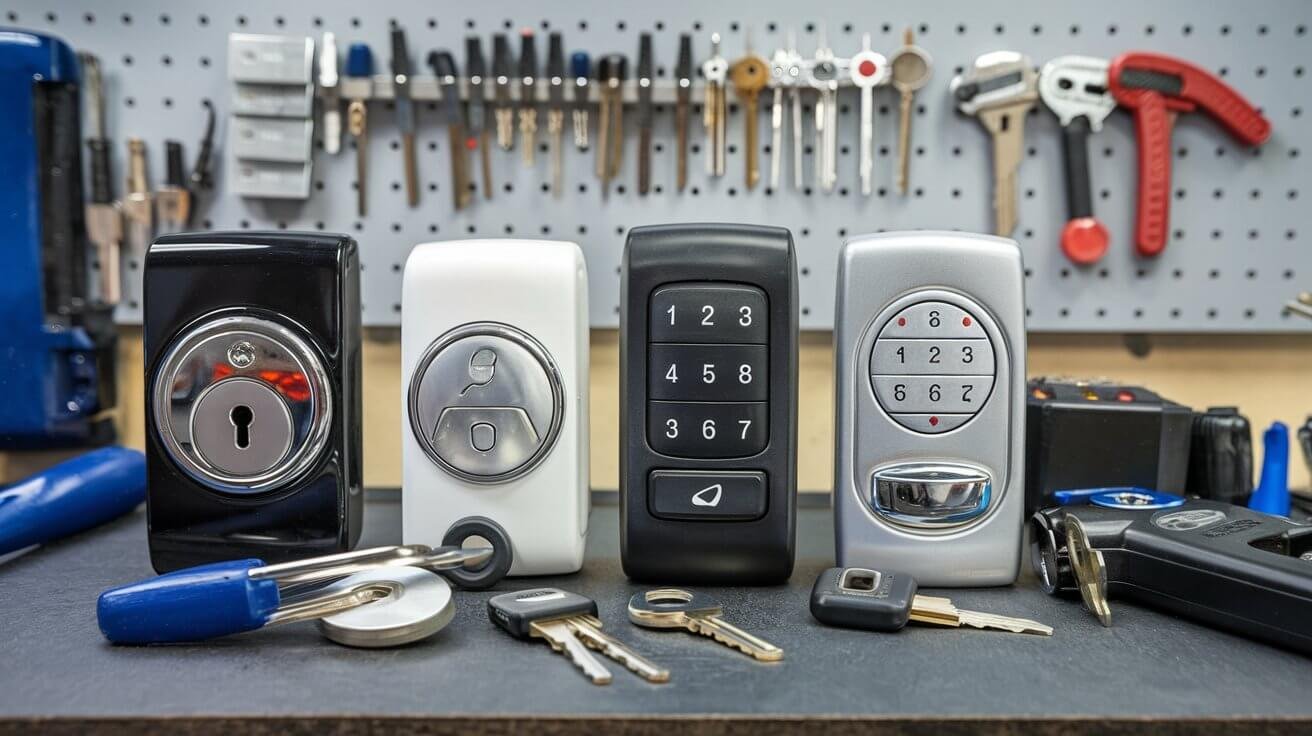 Car door lock components during workshop inspection