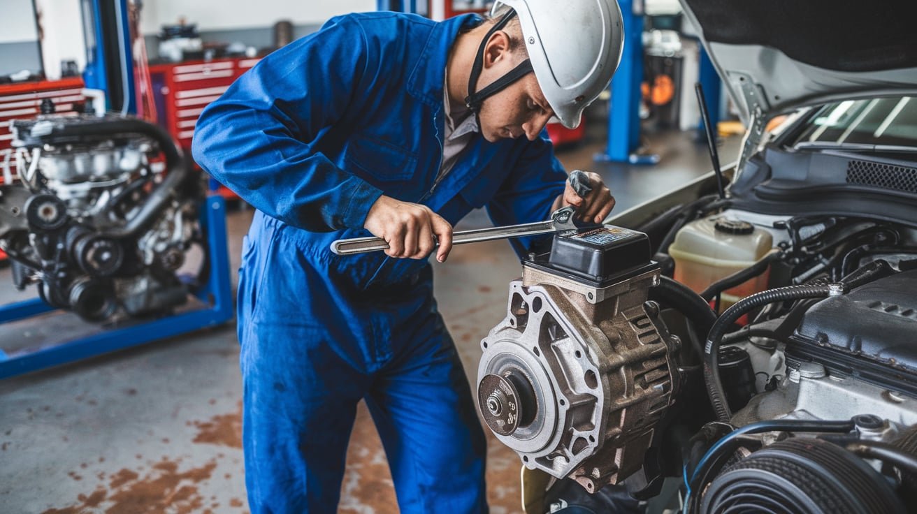 Car starter replacement inspection in an Al Quoz 4 workshop
