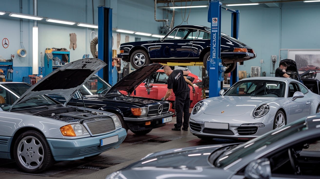 German car service inspection at an Al Quoz 4 workshop