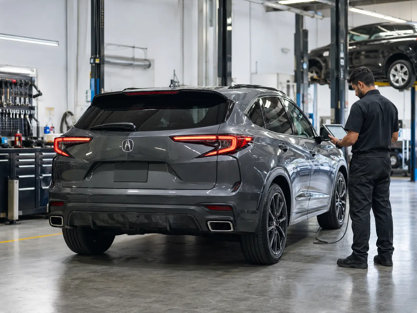 Acura ADX with diagnostic equipment in a workshop setting