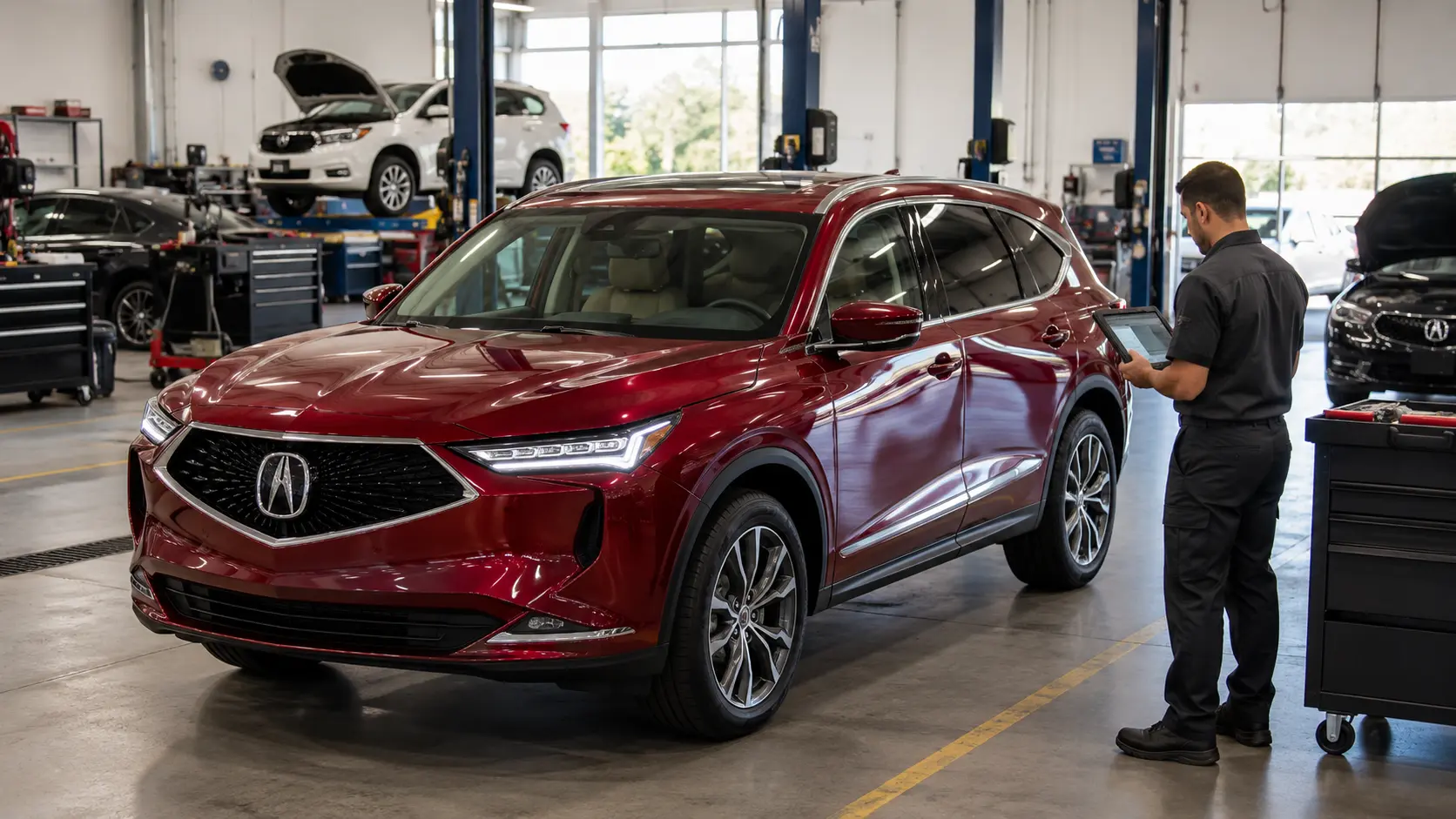 Acura MDX in an automotive workshop setting