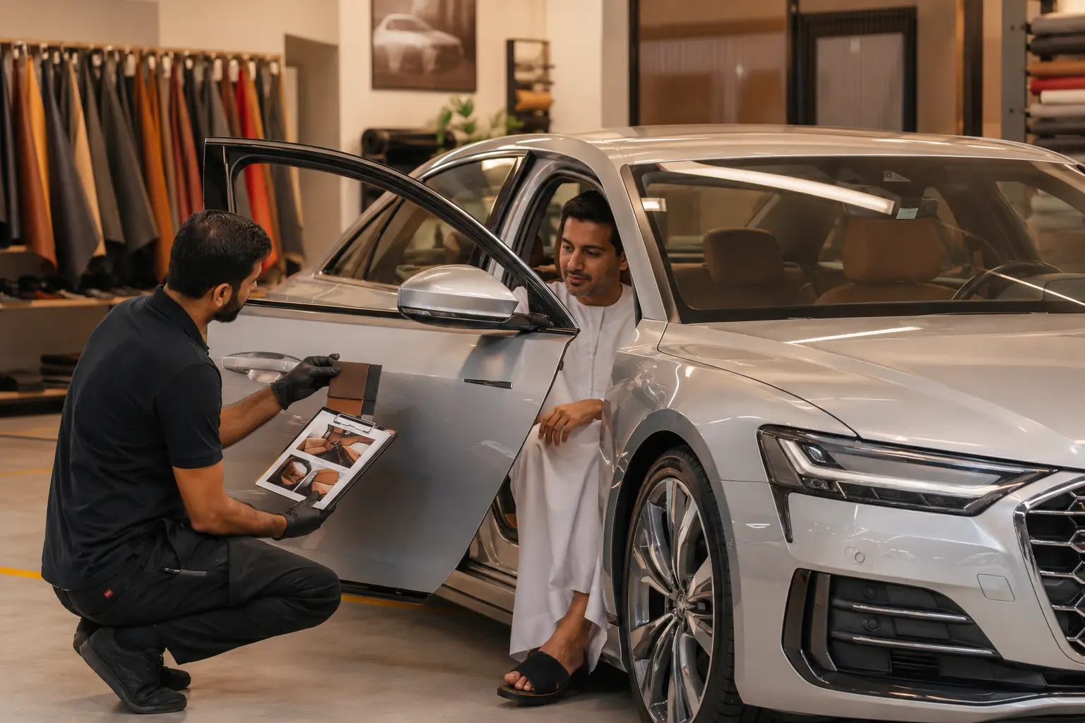Audi interior material repair reviewed with the owner