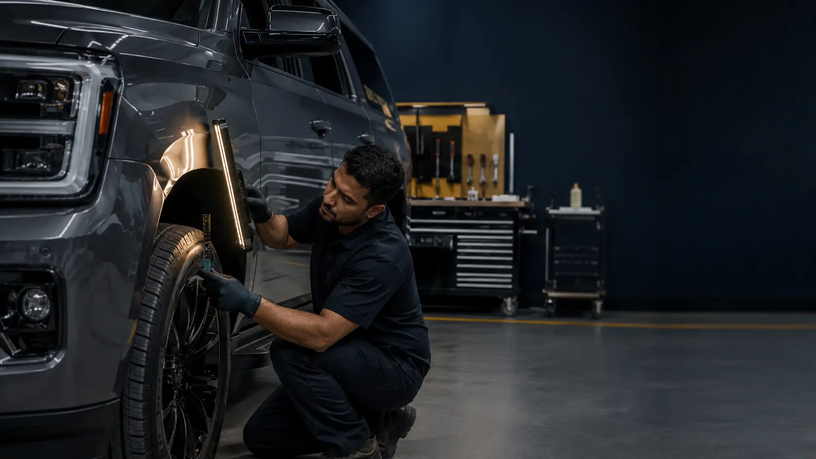 GMC body shop damage assessment in Dubai