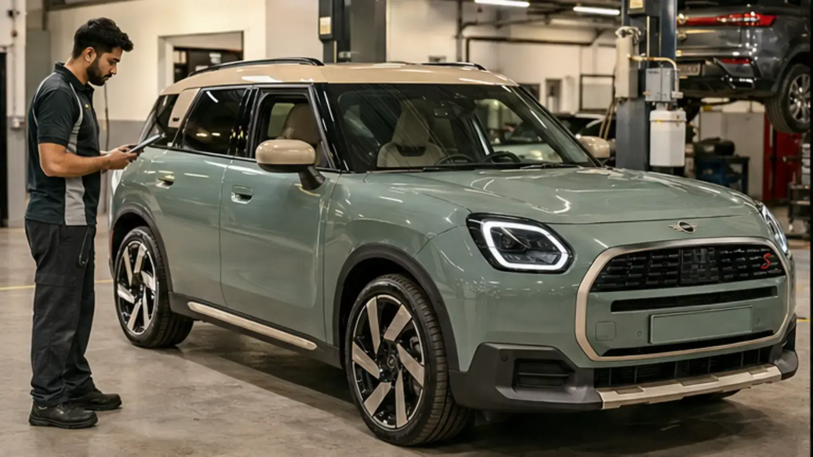 Newest-generation MINI Countryman at an independent workshop intake in Dubai