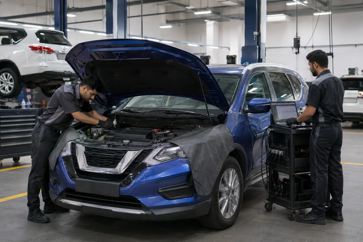 Current Nissan X-Trail undergoing protected engine diagnostics