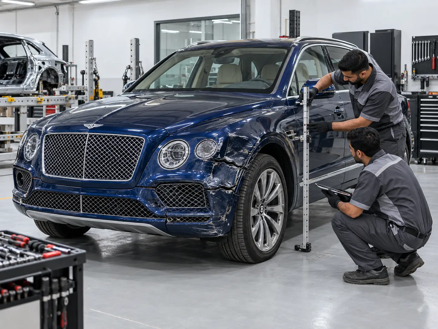 Bentley accident body damage assessment in Dubai
