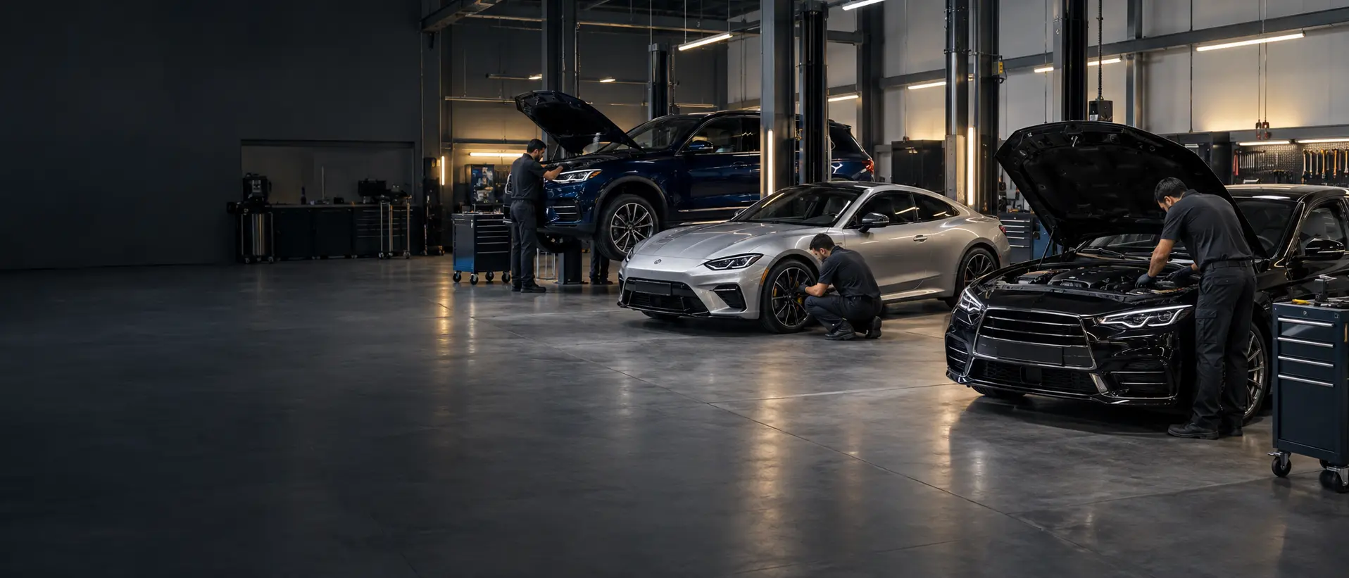 European cars in an independent Dubai repair workshop