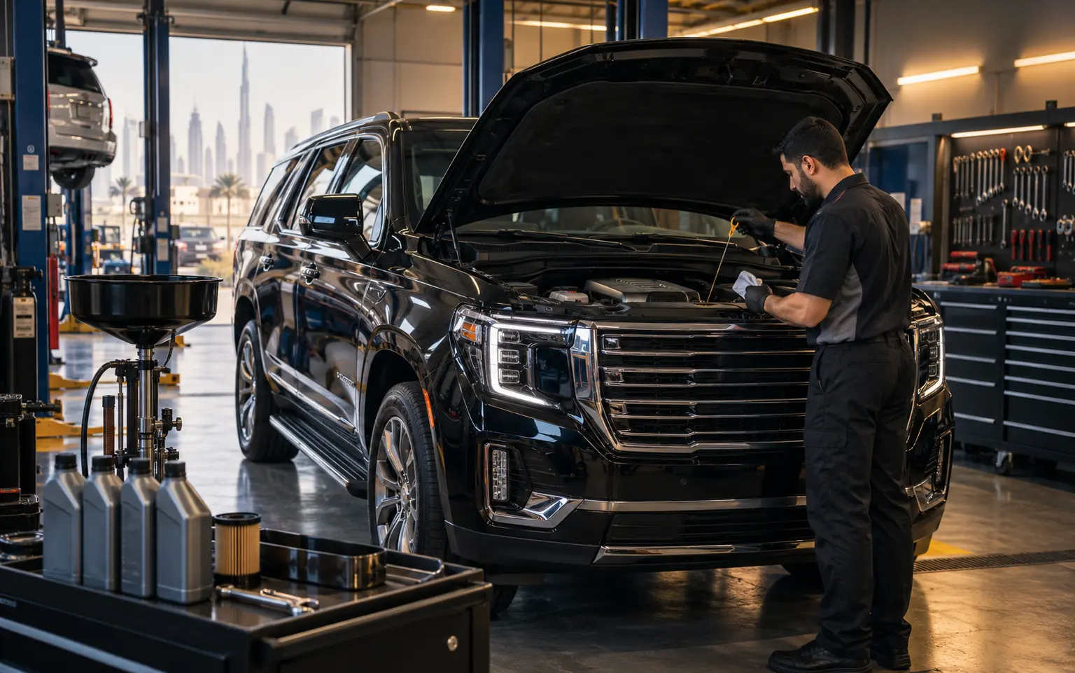 GMC oil change in a premium Dubai workshop