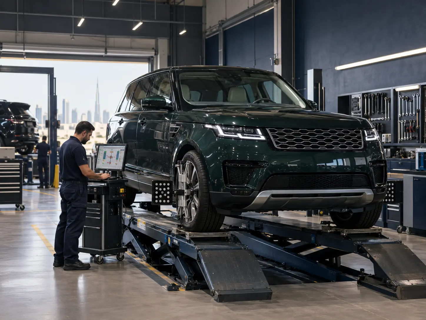 Land Rover steering diagnosis in an Al Quoz workshop