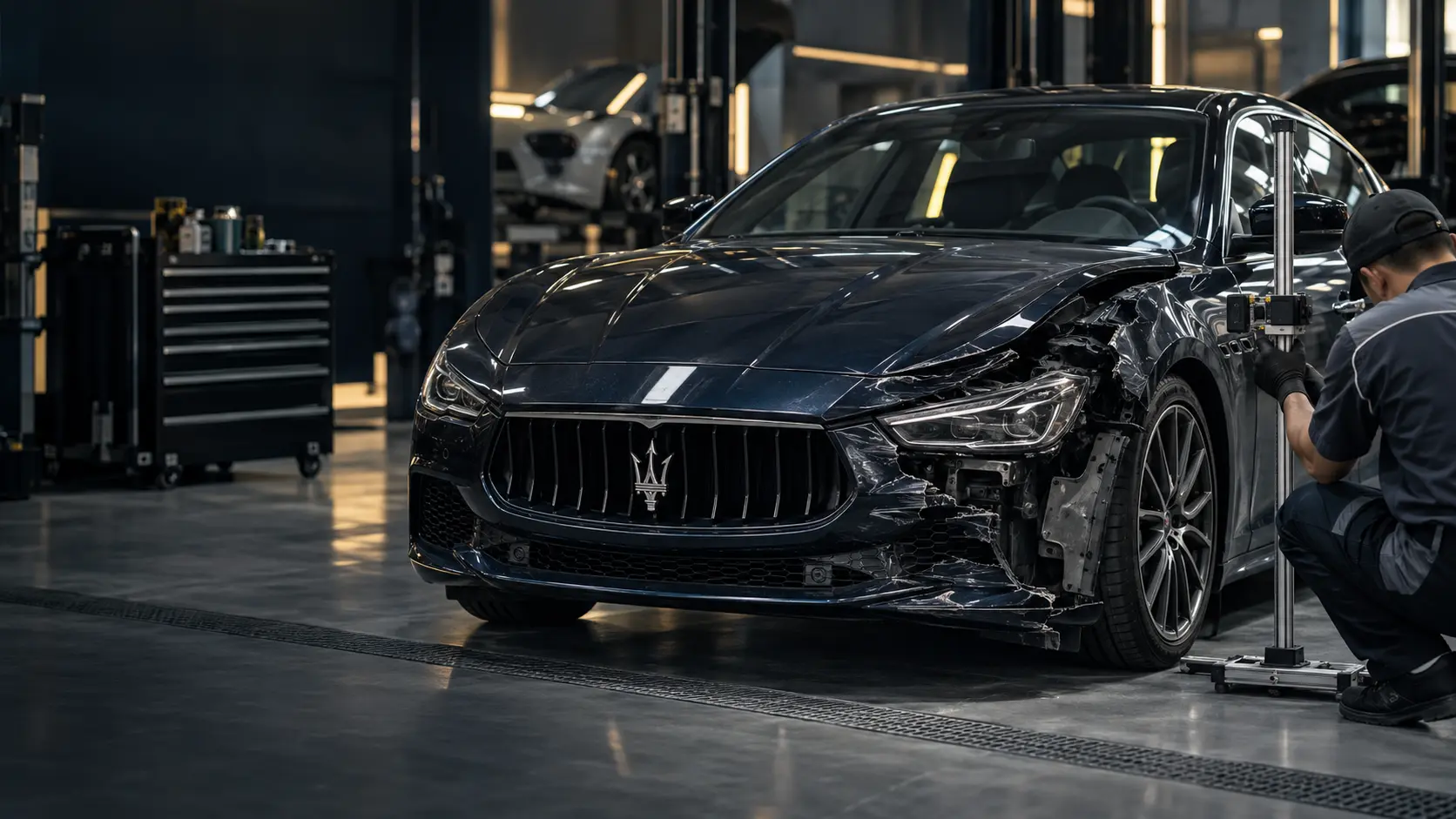 Maserati accident repair inspection in Dubai
