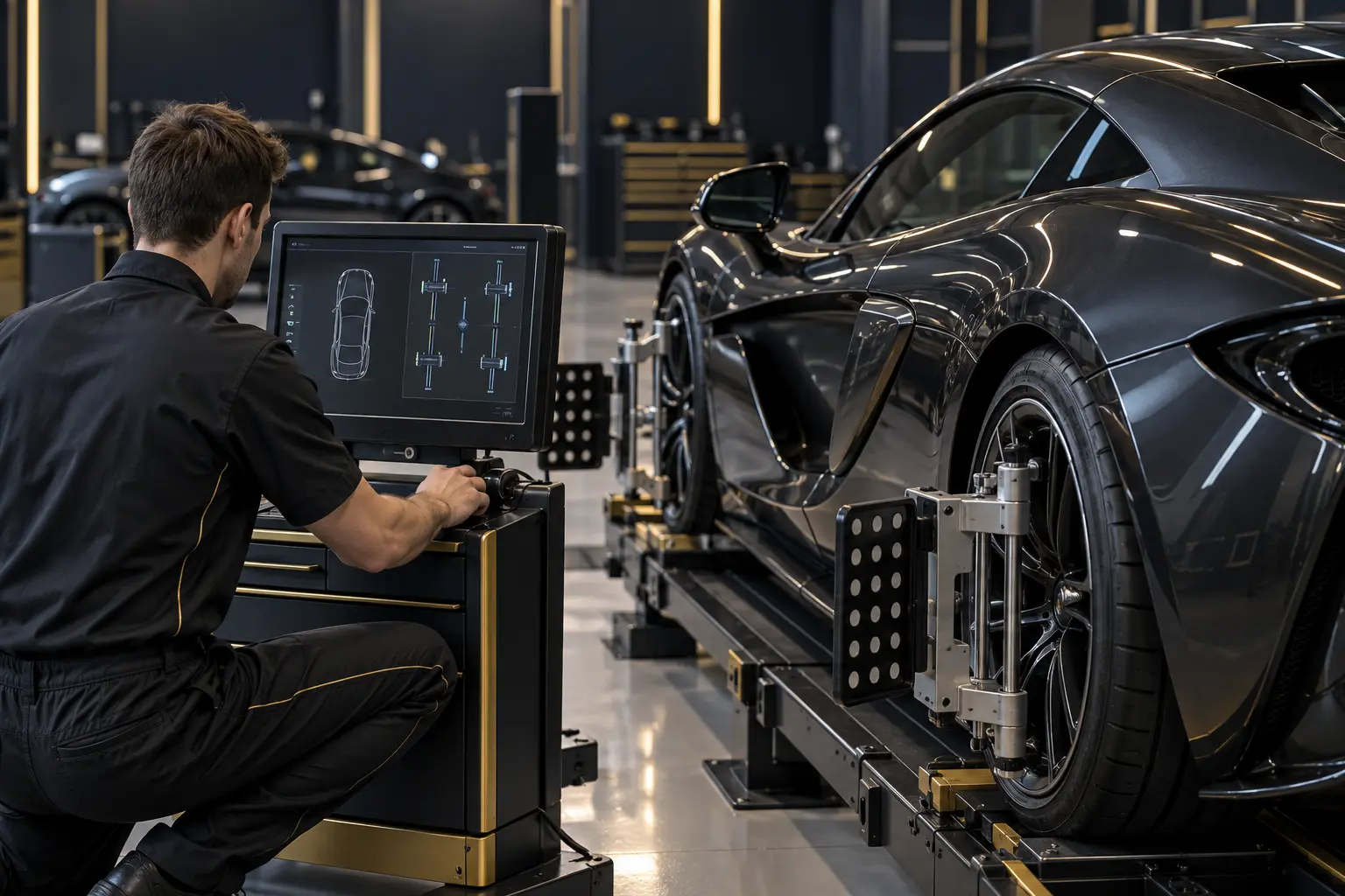 McLaren ride height and wheel alignment diagnosis in Dubai