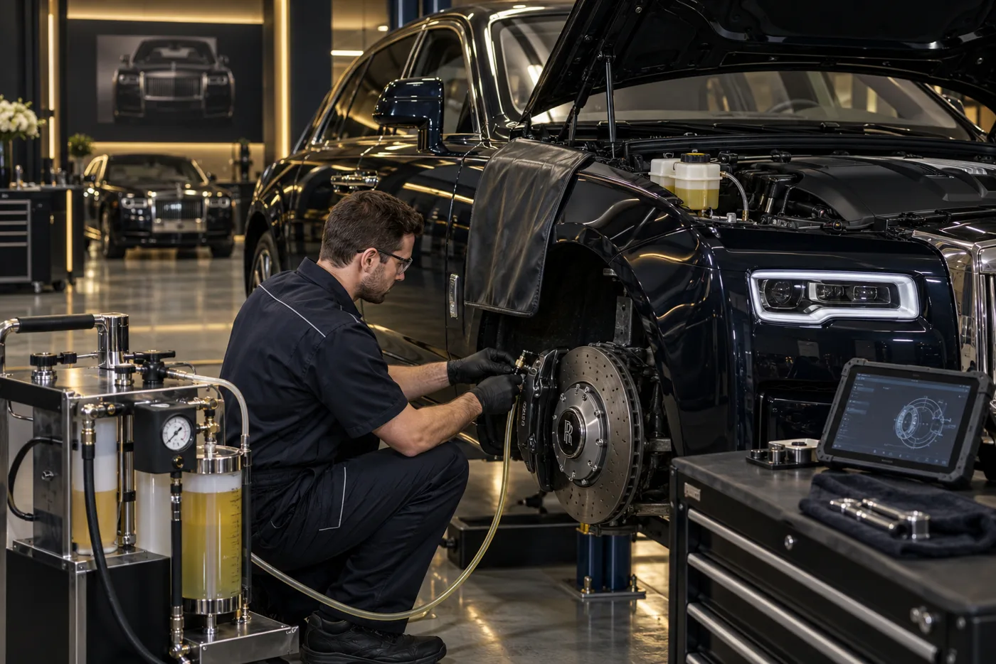 Rolls-Royce brake fluid service and diagnostic bleeding