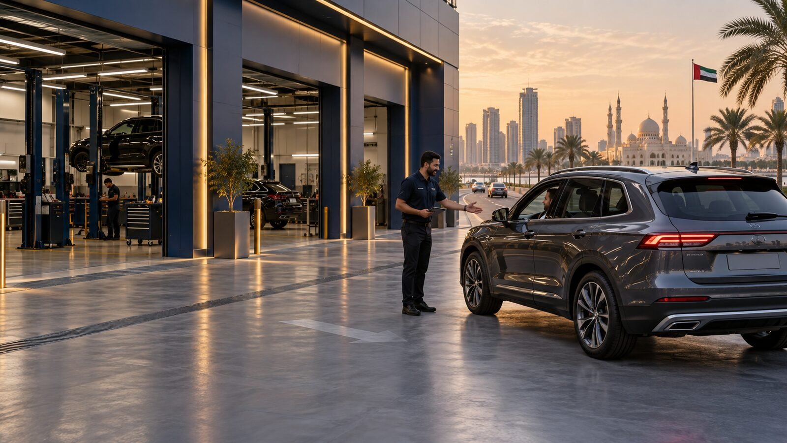 Car arriving for repair service from Sharjah